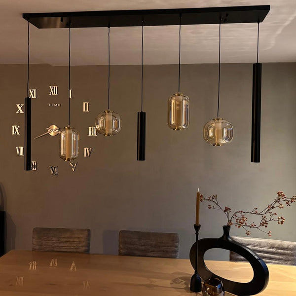 Industriële Hanglamp voor Eettafel Amber Glas – 7 -Lichts  Geïntegreerde LED
