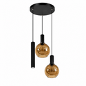 Industriële Hanglamp – Zwart/Amber Glas – 3-Lichts – Dimbaar
