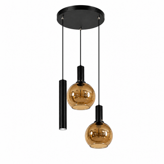 Hanglamp – Zwart/Amber Glas – 3-Lichts – Dimbaar