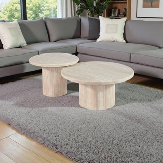 Japandi Salontafels Rond - Travertin set van 2 stuks