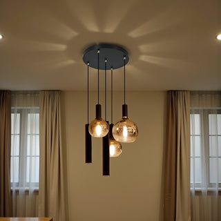 Industriële Hanglamp – Zwart/Amber Glas – 5-Lichts – Dimbaar