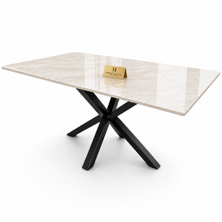 Eettafel zwart creme blad – Travertin 180cm