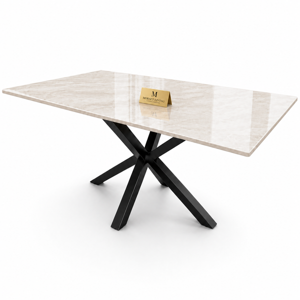 Eettafel Travertin Crème – Stijlvolle Zwarte Poten 180cm