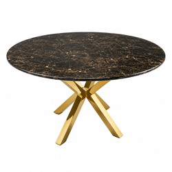 Eettafel Bruin Stijlvolle Ronde Tafel met Goud Poten - 130cm