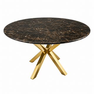 Eettafel Bruin Stijlvolle Ronde Tafel met Goud Poten - 130cm