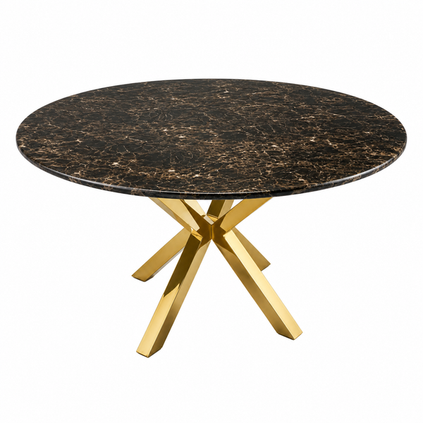 Eettafel Bruin Stijlvolle Ronde Tafel met Goud Poten - 130cm