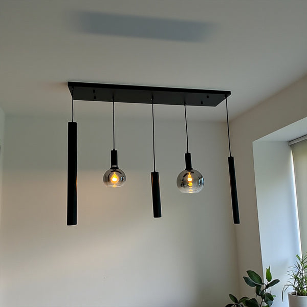 Industriële Hanglamp voor Eettafel – Smoke Glas – 5-Lichts – Dimbaar