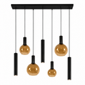 Industriële Hanglamp voor Eettafel – Zwart/Amber Glas – 7-Lichts – Dimbaar