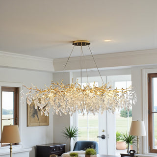 Ovale Eethoek Takken Hanglamp met Luxueuze Stenen Gouden-10 Lichtpunten