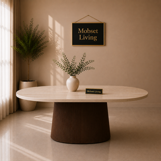 Eettafel Japandi travertin Ovaal bruin 180cm - Kimberly