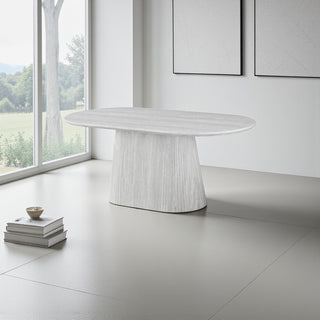 Ovale Japandi eettafel – lichtgrijs MDF