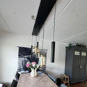 Amber glas Hanglamp Eettafel – Langwerpige Plaat – 4 Bollen in Unieke Vormen + 3 Buisspots – 7 Lichtpunten