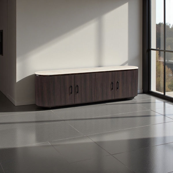 Tv-meubel Japandi travertin Bruin