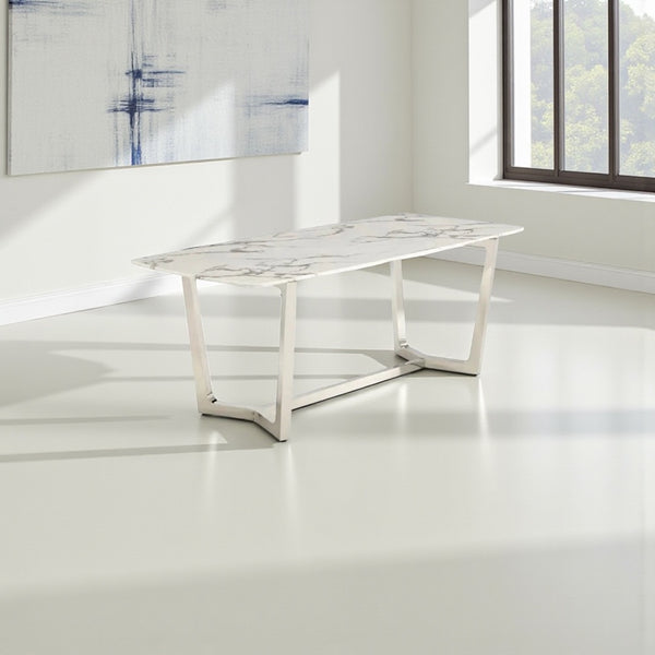 Eettafel Marmer langwerpig zilver