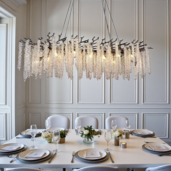 Luxe Ovale Hanglamp Kroonluchter Eethoek met Kristallen Stenen - 10 Lichtpunten