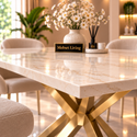 Rechthoekige Travertin Eettafel 180x90 cm Witte blad - Gouden X-poot - Elena