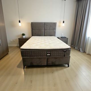 2-persoons boxspring bed antraciet met opbergruimte