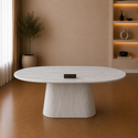 Ovale Japandi eettafel – lichtgrijs MDF
