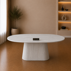 Ovale Japandi eettafel – lichtgrijs MDF