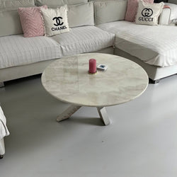 Travertin Salontafel Rond X poten Zilver
