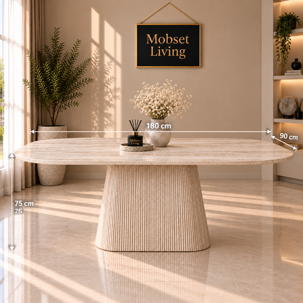 Eettafel Japandi travertin Ovaal 180 cm - Kimberly
