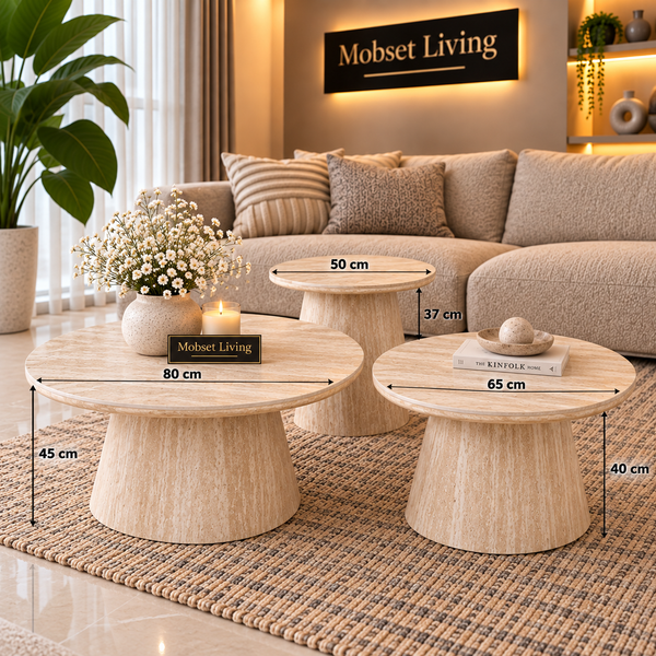 Salontafels 3 Stuks Beige Keramiek Blad - Floor