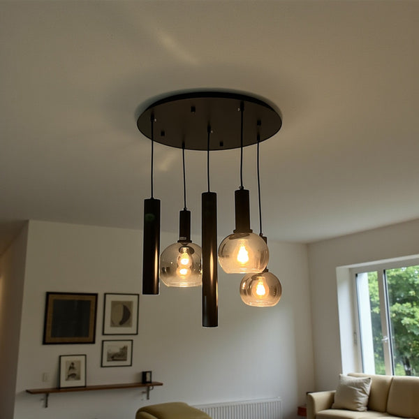Industriële Hanglamp – Smoke Glas – 5-Lichts – Dimbaar