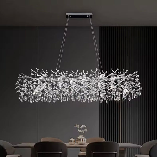 Ovale kroonluchter hanglamp met kristallen stenen - 10 lichtpunten