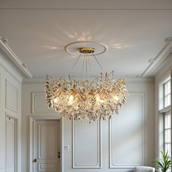 Hanglamp Kroonluchter Goud met Kristallen Stenen- 10 Lichtpunten