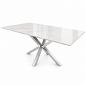 Eettafel Marmerlook Crème – Stijlvolle Zilveren Onderstel 180cm