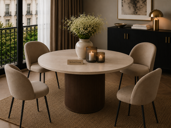 Eettafel Bruin Rond kimberly travertin - 130cm