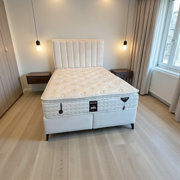 1-persoons boxspring bed met opbergruimte wit kleurig