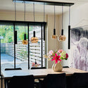Amber Hanglamp Eettafel – Langwerpig Model – 4 Bollen + 3 Buisspots– 7 Lichtpunten