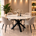 Ronde Travertin Eettafel 130 cm Witte blad - Zwarte X-poot - Luna