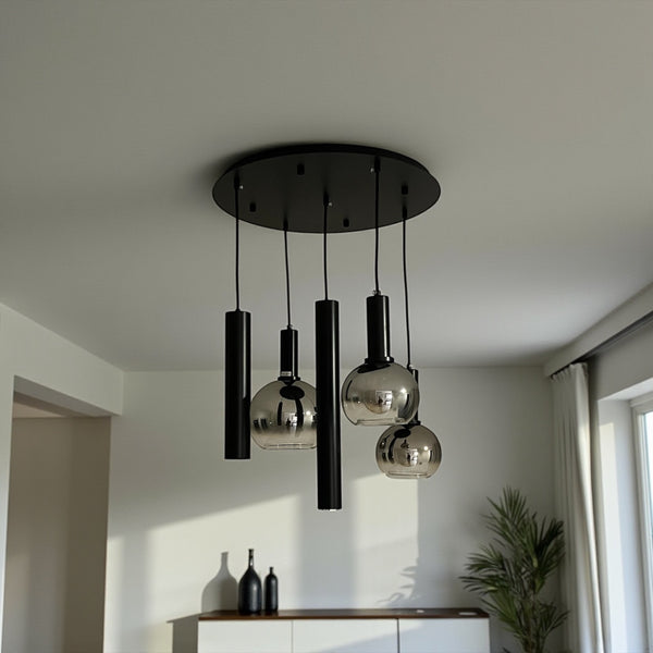 Industriële Hanglamp – Smoke Glas – 5-Lichts – Dimbaar