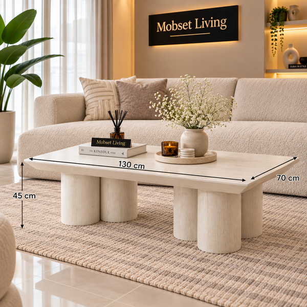Salontafel Mangohout Crème 6 Potig - 130 cm