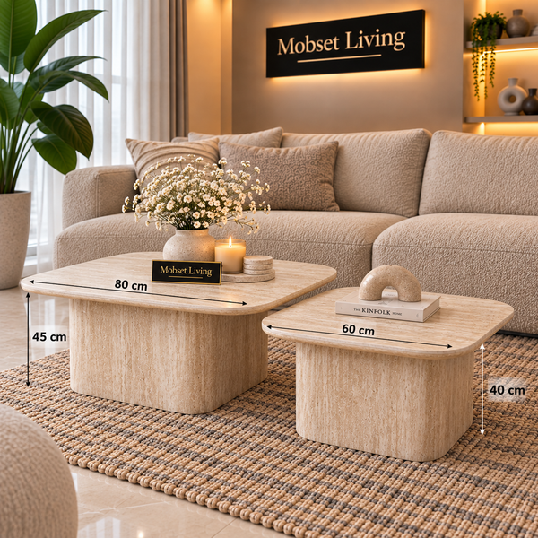 Salontafels 2 Stuks Beige Keramiek Blad - Floor
