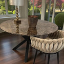 Eettafel Rond Travertin – Bruine Blad met Zwarte Poten - 130cm
