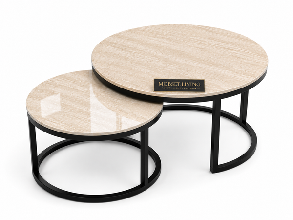 Salontafels Beige Blad Travertin Zwarte Poten Stella