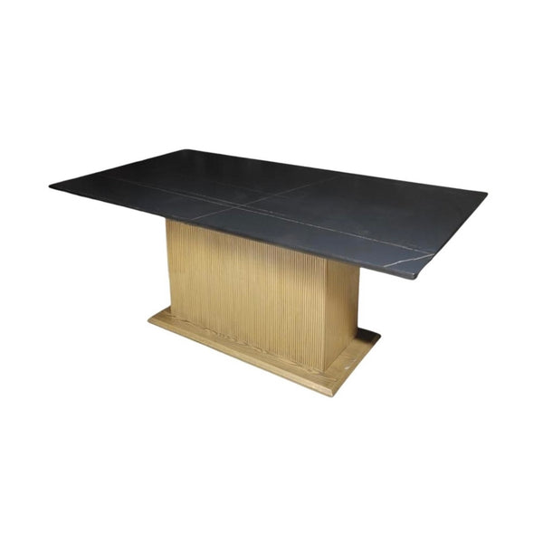 Eettafel Keramiek – Zwart blad met gouden Japandi-stijl poot