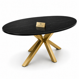 Eettafel ovaal Travertin zwart x poten goud 160cm