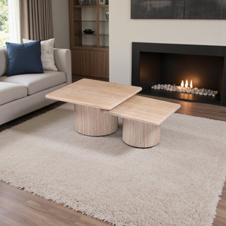 Japandi salontafel set – 2-delig, rechthoekig travertin beige