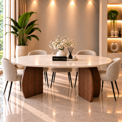Eettafel Travertin Blad Ovaal Poot Bruin 160x90cm