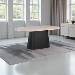 Eettafel Ovaal Zwart Travertin Japandi - 180cm