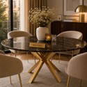 Eettafel Bruin Stijlvolle Ronde Tafel met Goud Poten - 130cm
