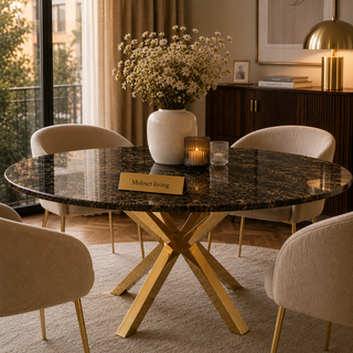 Eettafel Bruin Stijlvolle Ronde Tafel met Goud Poten - 130cm