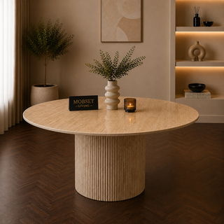 Eettafel Japandi travertin rond 130 cm - Kimberly