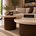 Salontafels Japandi travertin rond bruin - Kimberly