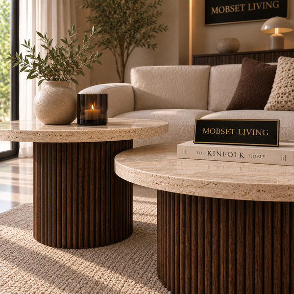 Salontafels Japandi travertin rond bruin - Kimberly