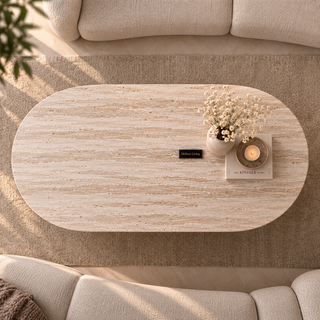 Salontafel Japandi travertin Ovaal 130 cm - Kimberly